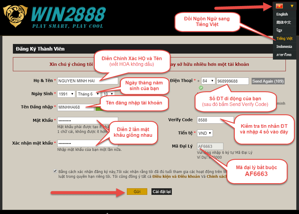 Hướng dẫn Verify Code Win2888 chính xác